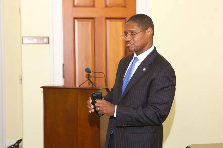 Principal William Clyburn speaking at a lectern.